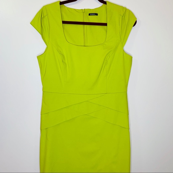 Roman Chartreuse Cap Sleeve Dress Size 16 - Picture 2 of 8